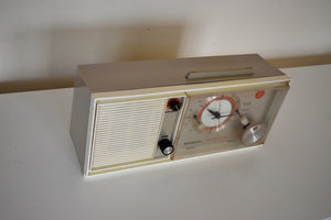 Taupe and Ivory 1965 Westinghouse Model H934L5 AM Vacuum Tube Clock Radio Sounds Great!