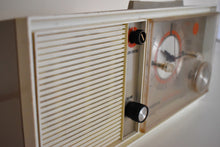 Load image into Gallery viewer, Taupe and Ivory 1965 Westinghouse Model H934L5 AM Vacuum Tube Clock Radio Sounds Great!