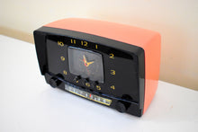 Load image into Gallery viewer, Pink and Licorice 1955 Westinghouse Model H550 Vintage Tube AM Clock Radio Cutie and Rare Colors!