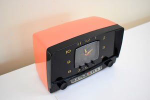 Pink and Licorice 1955 Westinghouse Model H550 Vintage Tube AM Clock Radio Cutie and Rare Colors!