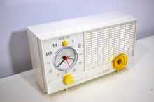 Load image into Gallery viewer, Snow White RCA Victor 1959 AM Vacuum Tube Clock Radio Model RFD11V Sounds and Looks Great!