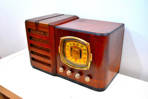 Grand Daddy Red Mahogany Wood 1939 Firestone S-7398-3 Vacuum Tube AM Shortwave Radio Extremely Rare Woody Sounds Beautiful!