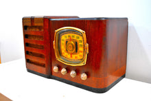Load image into Gallery viewer, Grand Daddy Red Mahogany Wood 1939 Firestone S-7398-3 Vacuum Tube AM Shortwave Radio Extremely Rare Woody Sounds Beautiful!