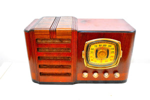 Grand Daddy Red Mahogany Wood 1939 Firestone S-7398-3 Vacuum Tube AM Shortwave Radio Extremely Rare Woody Sounds Beautiful!