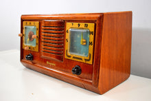 Load image into Gallery viewer, Honey Chestnut Wood 1952 Firestone 4-A-110 Vacuum Tube AM Clock Radio Superlative and Sounds Great!