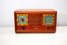 Load image into Gallery viewer, Honey Chestnut Wood 1952 Firestone 4-A-110 Vacuum Tube AM Clock Radio Superlative and Sounds Great!
