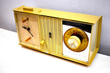 Load image into Gallery viewer, Dijon Gold and Ivory 1963 Motorola Model C35S Vacuum Tube AM Clock Radio Excellent Condition!