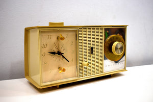 Dijon Gold and Ivory 1963 Motorola Model C35S Vacuum Tube AM Clock Radio Excellent Condition!
