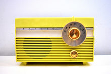Load image into Gallery viewer, Limon Yellow Mid Century 1959 Philco Model F813-124 Rare Vacuum Tube AM Radio Cuteness Overload!