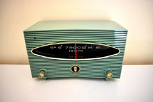 Load image into Gallery viewer, Spruce Green 1956 Zenith Model A615F Vacuum Tube AM Radio Sounds Great! Rare and Unique Mid Century!