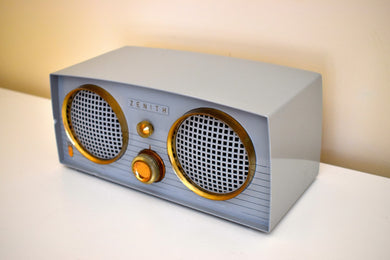 Gull Gray 1956 Zenith Model Z512G AM Vacuum Tube Radio Rare Color Owl Eyes!