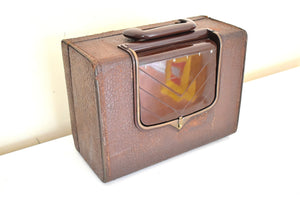 Rawhide Brown 1950 Zenith Model 4-G-903 Portable Vacuum Tube AM Lunch Box Radio! Works Like A Champ!