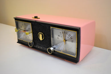 Fontaine Pink Black 1959 Zenith Model C624V AM Vacuum Tube Clock Radio Works Great and Sassy Looking!