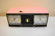 Load image into Gallery viewer, Fontaine Pink Black 1959 Zenith Model C624V AM Vacuum Tube Clock Radio Works Great and Sassy Looking!