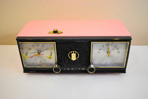Fontaine Pink Black 1959 Zenith Model C624V AM Vacuum Tube Clock Radio Works Great and Sassy Looking!
