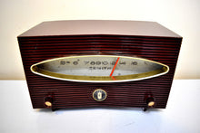 Load image into Gallery viewer, Burgundy Red 1956 Zenith Model A615F Vacuum Tube AM Radio Sounds Great! Rare and Unique Mid Century!
