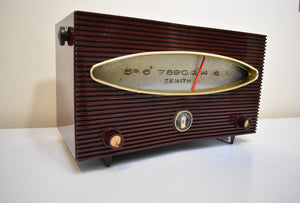 Burgundy Red 1956 Zenith Model A615F Vacuum Tube AM Radio Sounds Great! Rare and Unique Mid Century!