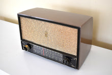 画像をギャラリービューアに読み込む, ナツメグ ブラウン 1950 ゼニス モデル C-724 AM/FM 真空管ラジオのサウンドは非常に良好な状態です。