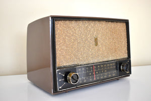 ナツメグ ブラウン 1950 ゼニス モデル C-724 AM/FM 真空管ラジオのサウンドは非常に良好な状態です。