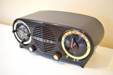 Load image into Gallery viewer, Espresso Brown Bakelite 1954 Zenith Owl Eyes Model L515 AM Vacuum Tube Radio Excellent Condition! Great Sounding!