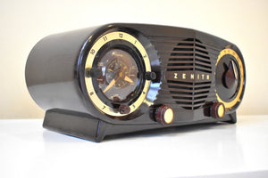 エスプレッソ ブラウン ベークライト 1954 ゼニス オウル アイズ モデル L515 AM 真空管ラジオ 状態良好！素晴らしいサウンド!