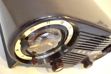 Load image into Gallery viewer, Espresso Brown Bakelite 1954 Zenith Owl Eyes Model L515 AM Vacuum Tube Radio Excellent Condition! Great Sounding!
