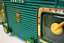 Load image into Gallery viewer, Gumby Green 1953 Zenith Model L520F AM Vintage Vacuum Tube Radio Gorgeous Looking and Sounding!
