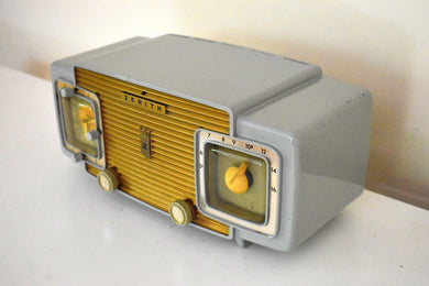 Nautica Gray and Gold 1953 Zenith Model L622G AM Vintage Vacuum Tube Radio Gorgeous Looking and Sounding!