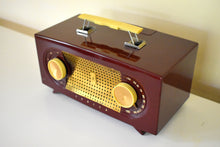 Load image into Gallery viewer, Burgundy Maroon 1955 Zenith &quot;Broadway&quot; Model R511R AM Vacuum Tube Radio Beautiful Sounding and Condition!