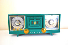 Load image into Gallery viewer, Kelly Green Mid Century 1955 Zenith Model R519FAM Tube Radio Sleek and Sounds Great!