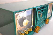 Load image into Gallery viewer, Kelly Green Mid Century 1955 Zenith Model R519FAM Tube Radio Sleek and Sounds Great!