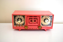 Load image into Gallery viewer, Hot Pink Vintage 1955 Zenith Model R519V AM Vacuum Tube Clock Radio Works and Looks Great!