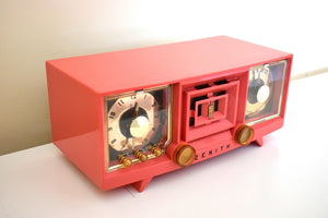 Hot Pink Vintage 1955 Zenith Model R519V AM Vacuum Tube Clock Radio Works and Looks Great!
