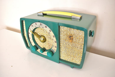 Brush Green and Gold Cloth AM/FM 1954 Zenith Model R724 Vacuum Tube Radio Sounds Spectacular!