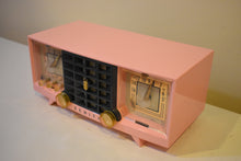 Load image into Gallery viewer, Fairlane Pink and Black Mid Century Vintage 1956 Zenith Y519 AM Vacuum Tube Clock Radio Works Great and Near Mint!