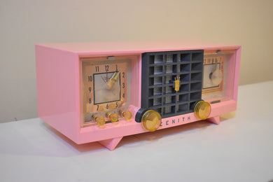 Fairlane Pink and Black Mid Century Vintage 1956 Zenith Y519 AM Vacuum Tube Clock Radio Works Great and Near Mint!