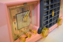 Load image into Gallery viewer, Fairlane Pink and Black Mid Century Vintage 1956 Zenith Y519 AM Vacuum Tube Clock Radio Works Great and Near Mint!