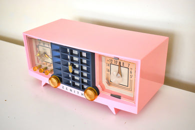 Veronica Pink and Black Mid Century Vintage 1956 Zenith Y519 AM Vacuum Tube Clock Radio Works Great and Excellent Condition!