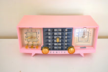 Load image into Gallery viewer, Veronica Pink and Black Mid Century Vintage 1956 Zenith Y519 AM Vacuum Tube Clock Radio Works Great and Excellent Condition!