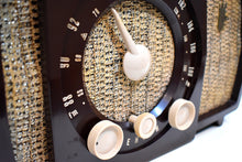 Load image into Gallery viewer, Savanna Brown and White 1955 Zenith Y724 AM/FM Tube Radio Gorgeous and Sounds Magnifico!