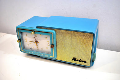 Turquoise and Gold 1959 Bulova Model 100 AM Antique Clock Radio Simply Fabulous!