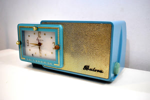 Turquoise and Gold 1959 Bulova Model 100 AM Antique Clock Radio Simply Fabulous!
