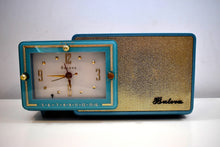 Load image into Gallery viewer, Turquoise and Gold 1959 Bulova Model 100 AM Antique Clock Radio Simply Fabulous!