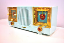 Load image into Gallery viewer, Celeste Blue Mid Century 1952 Firestone Model 4-A-127 Vintage AM Radio Absolutely Stunning!