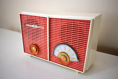 Bluetooth Ready To Go - Salmon White Chevron Vintage 1957 Philco H836-124 AM Vacuum Tube Radio