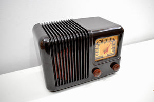 Espresso Brown Bakelite 1943 Trav-Ler Model 5002 AM Vacuum Tube Radio Cute As A Button!
