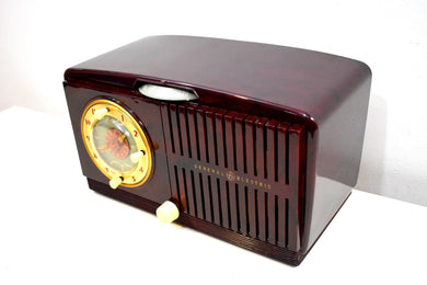 Burgundy Swirly Vintage 1952 General Electric Model 515F AM Tube Clock Radio Totally Mint Classy Looking!