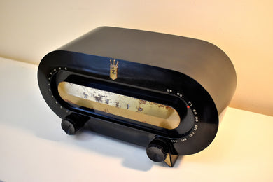 エボニー ブラック 1950 ゼニス コンソールトーン レーストラック モデル H511W AM 真空管ラジオのサウンドは素晴らしいです。