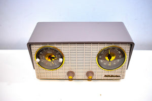 Gray and White 1954 RCA Victor  Model 4-C-671 Tube AM Clock Radio Sounds Great!