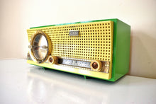 Load image into Gallery viewer, Grasshopper Green 1959-1961 CBS Model C230 Vacuum Tube AM Clock Radio Rare Colorway Rare Model! Sounds Terrific and Excellent Plus Condition!